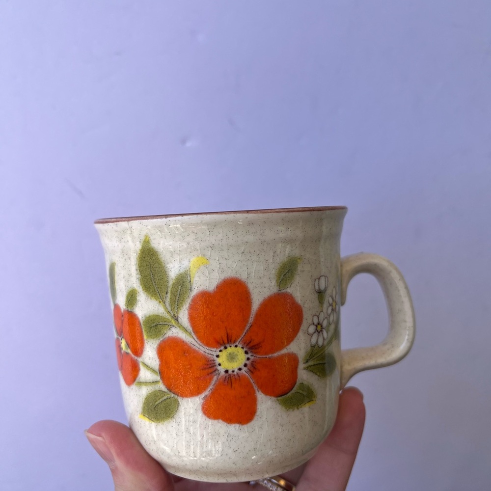 Floral Ceramic Mug with Orange Flowers